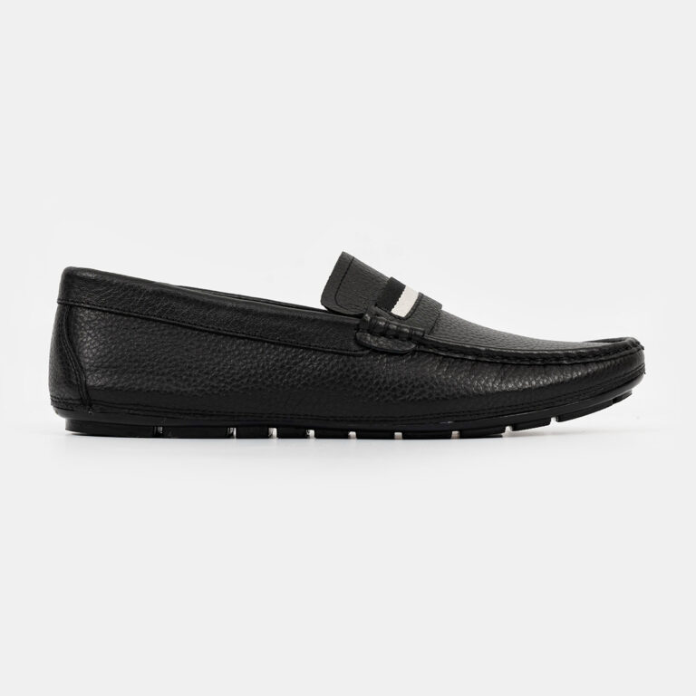 Moccasins Hoạ Tiết Kẻ - Đen - Da Bò Trơn - Đế Dương
